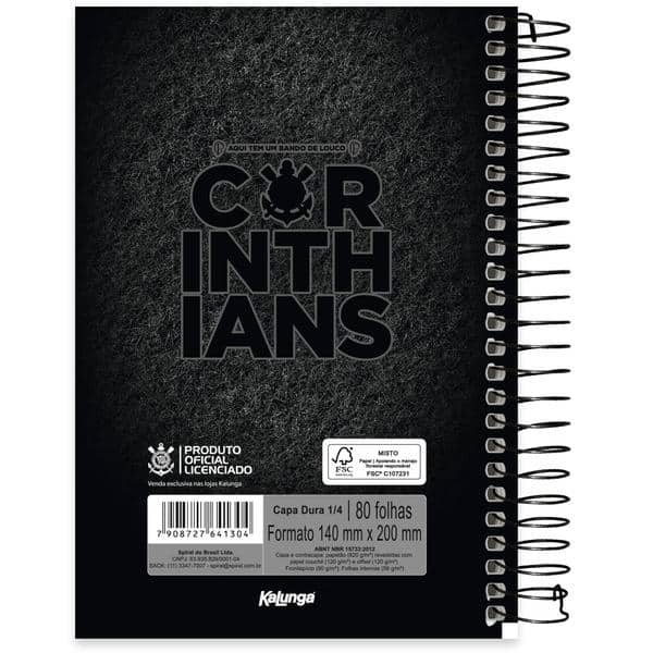 Caderno 1/4, Capa dura, Espiral, 80 folhas, Corinthians, 2641304, Spiral Sccp - PT 1 UN