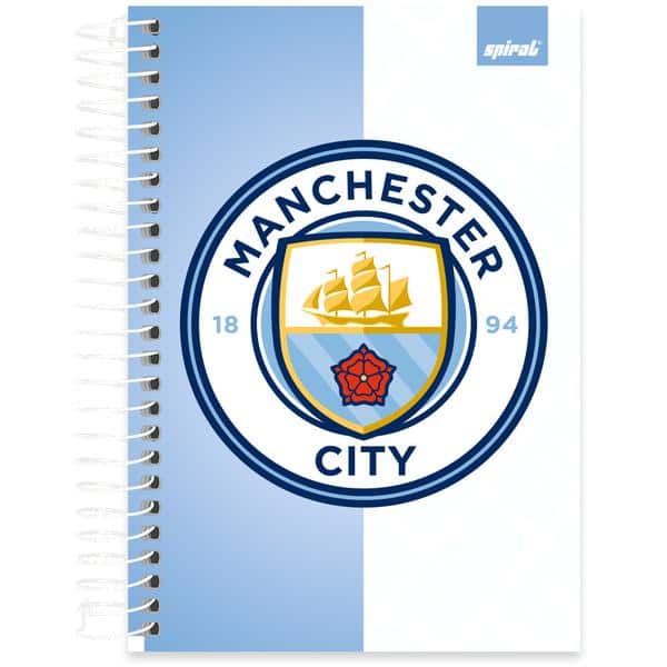 Caderno 1/4 , Capa dura, Espiral, 80 folhas, Manchester City, 2641106, Spiral Mc - PT 1 UN
