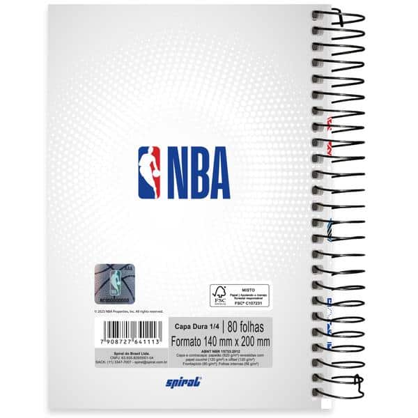Caderno 1/4 , Capa dura, Espiral, 80 folhas, NBA, 2641113, Spiral Nba - PT 1 UN