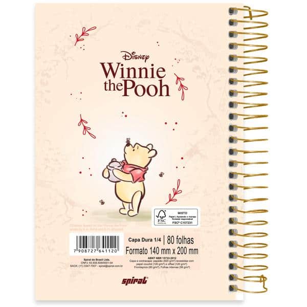 Caderno 1/4, Capa dura, Espiral, 80 folhas, Ursinho Pooh, 2641120, Spiral Pooh - PT 1 UN