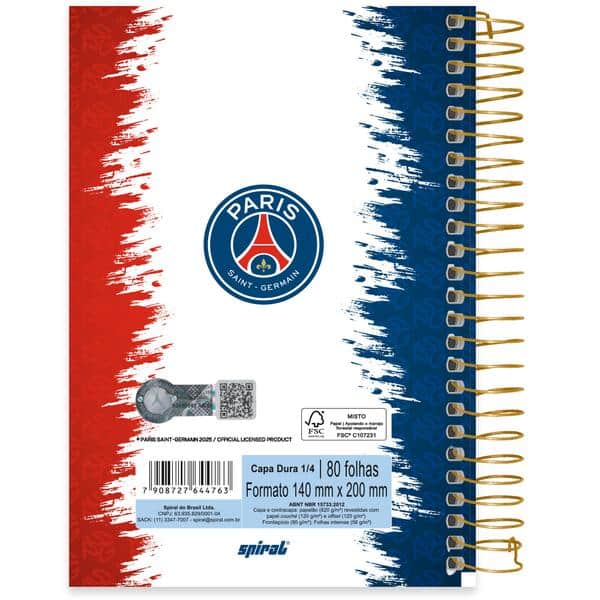 Caderno 1/4, Capa dura, Espiral, 80 folhas, PSG, 2644763, Spiral Psg - PT 1 UN Caderno 1/4, Capa dura, Espiral, 80 folhas, PSG, 2644763, Spiral Psg - PT 1 UN