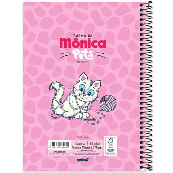 Caderno Universitário Capa Dura, 1 x 1, 80 folhas, Turma da Mônica Pets, 2639882, Spiral Tdp - PT 1 UN Caderno Universitário Capa Dura, 1 x 1, 80 folhas, Turma da Mônica Pets, 2639882, Spiral Tdp - PT 1 UN