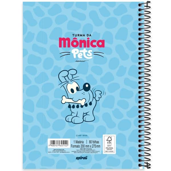 Caderno Universitário Capa Dura, 1 x 1, 80 folhas, Turma da Mônica Pets, 2645142, Spiral Tdp - PT 1 UN Caderno Universitário Capa Dura, 1 x 1, 80 folhas, Turma da Mônica Pets, 2645142, Spiral Tdp - PT 1 UN