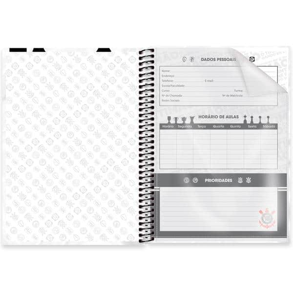 Caderno Universitário Capa Dura, 1 x 1, 80 folhas, Corinthians, 2648440, Spiral Sccp - PT 1 UN