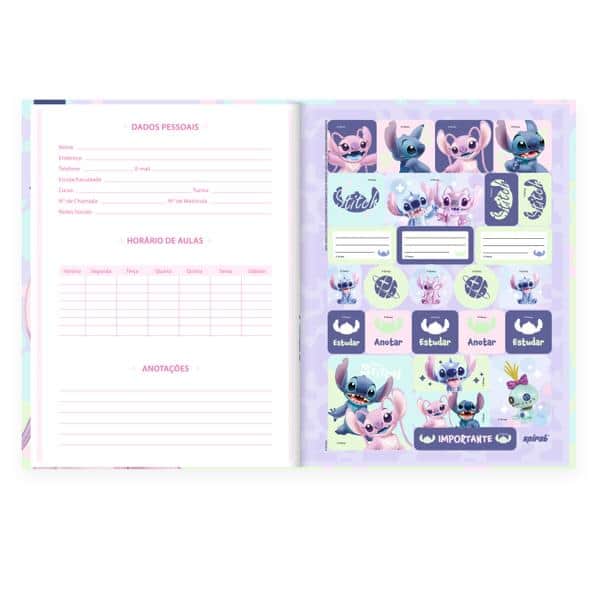 Caderno Universitário Capa Dura Costurado, 80 folhas, Stitch, 2640680, Spiral Ds - PT 1 UN