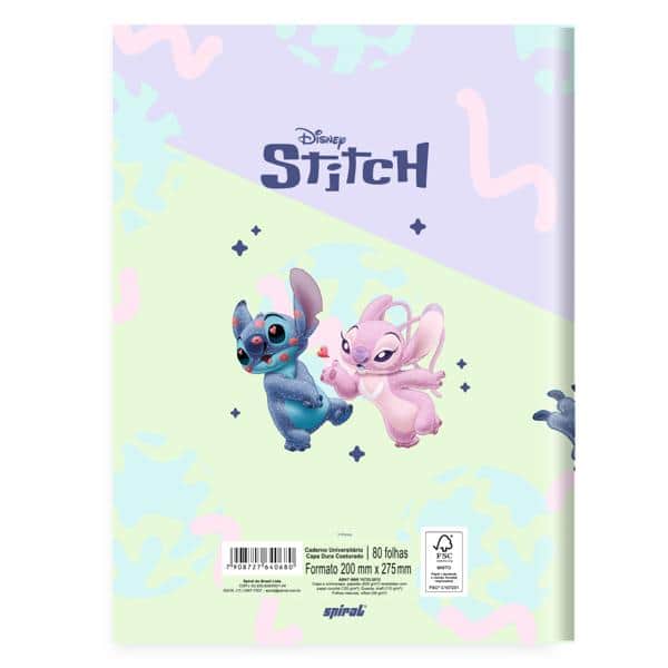 Caderno Universitário Capa Dura Costurado, 80 folhas, Stitch, 2640680, Spiral Ds - PT 1 UN