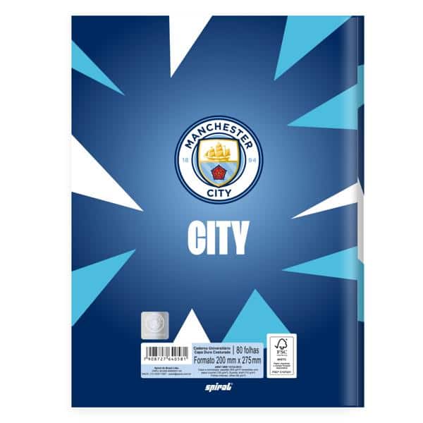 Caderno Univ.C.D. Costurado 80fls Manch. City 2640581 Spiral Mc PT 1 UN