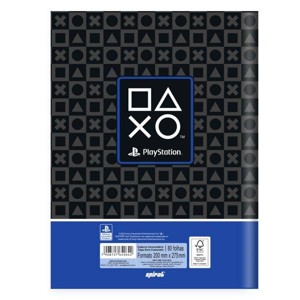 Caderno Universitário, Capa Dura Costurado, 80 folhas, Playstation, 2640642, Spiral Ps - PT 1 UN