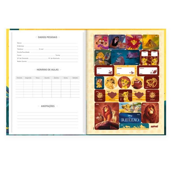 Caderno Universitário, Capa Dura Costurado, 80 folhas, Rei Leão, 2643049, Spiral Rei - PT 1 UN