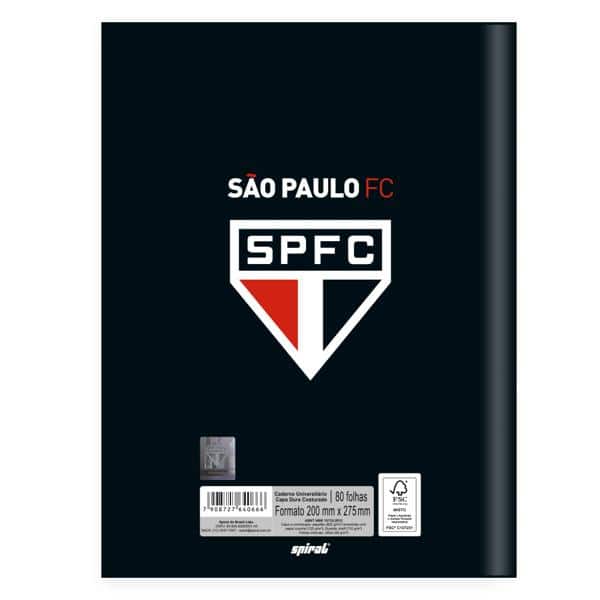 Caderno Universitário, Capa Dura Costurado, 80 folhas, São Paulo FC, 2640666, Spiral SPFC - PT 1 UN