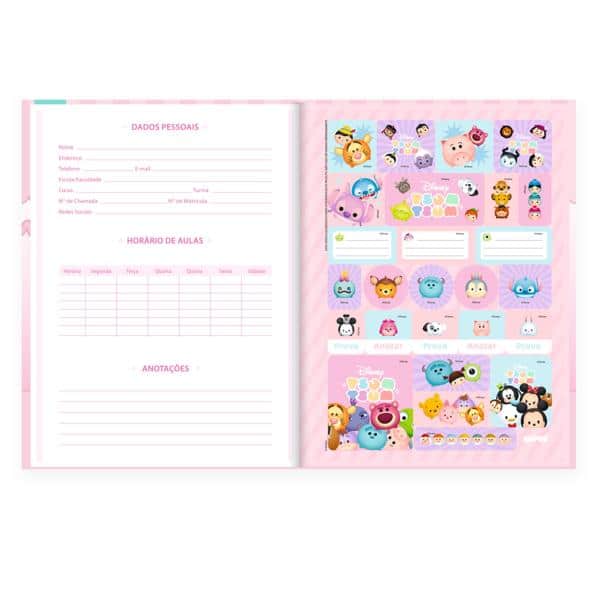 Caderno Univ.C.D. Costurado 80fls Tsum Tsum 2640703 Spiral Tsum PT 1 UN