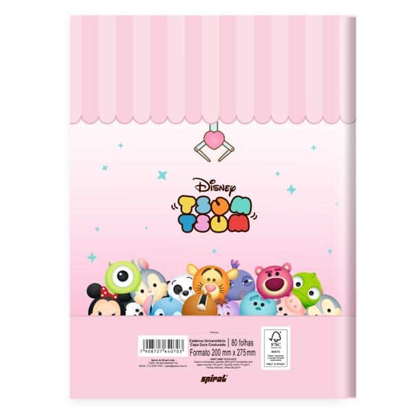 Caderno Univ.C.D. Costurado 80fls Tsum Tsum 2640703 Spiral Tsum PT 1 UN
