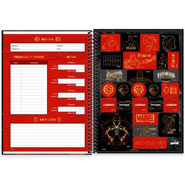 Caderno Universitário Capa Dura, 1 x 1, 80 Folhas, Avnegers, Homem de ferro, 2645036, Spiral Av - PT 1 UN