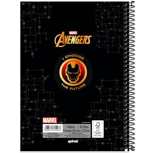 Caderno Universitário Capa Dura, 1 x 1, 80 Folhas, Avnegers, Homem de ferro, 2645036, Spiral Av - PT 1 UN