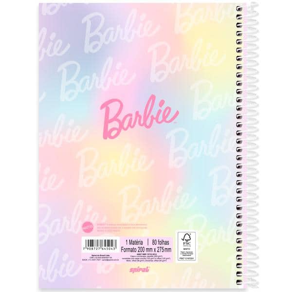Caderno Universitário Capa Dura, 1 x 1, 80 folhas, Barbie, 2645043, Spiral Brb - PT 1 UN Caderno Universitário Capa Dura, 1 x 1, 80 folhas, Barbie, 2645043, Spiral Brb - PT 1 UN