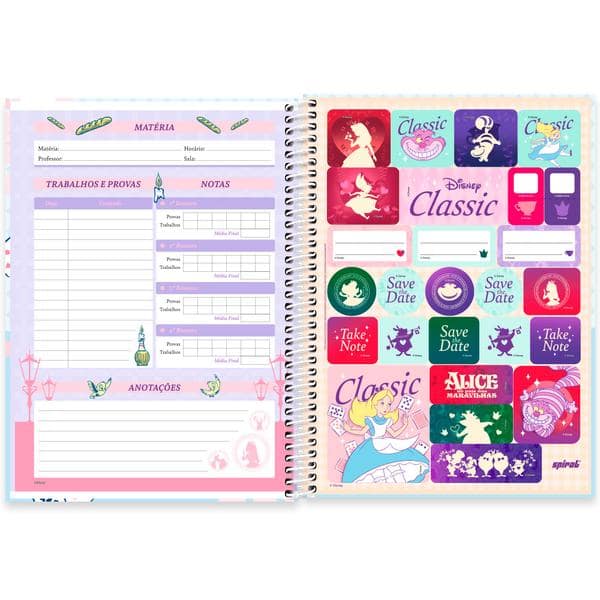 Caderno Universitário Capa Dura, 1 x 1, 80 Folhas, Disney Clássicos, Alice, 2642615, Spiral Cld - PT 1 UN