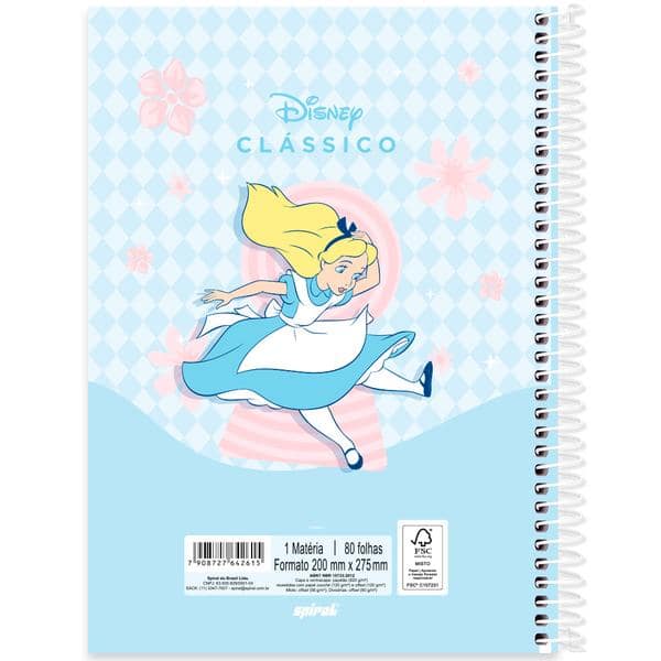 Caderno Universitário Capa Dura, 1 x 1, 80 Folhas, Disney Clássicos, Alice, 2642615, Spiral Cld - PT 1 UN