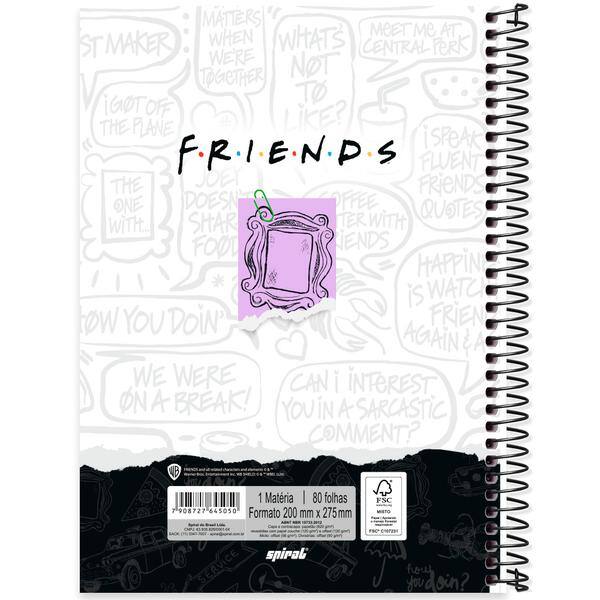 Caderno Universitário Capa Dura, 1 x 1, 80 folhas, Friends, 2645050, Spiral Frd - PT 1 UN Caderno Universitário Capa Dura, 1 x 1, 80 folhas, Friends, 2645050, Spiral Frd - PT 1 UN