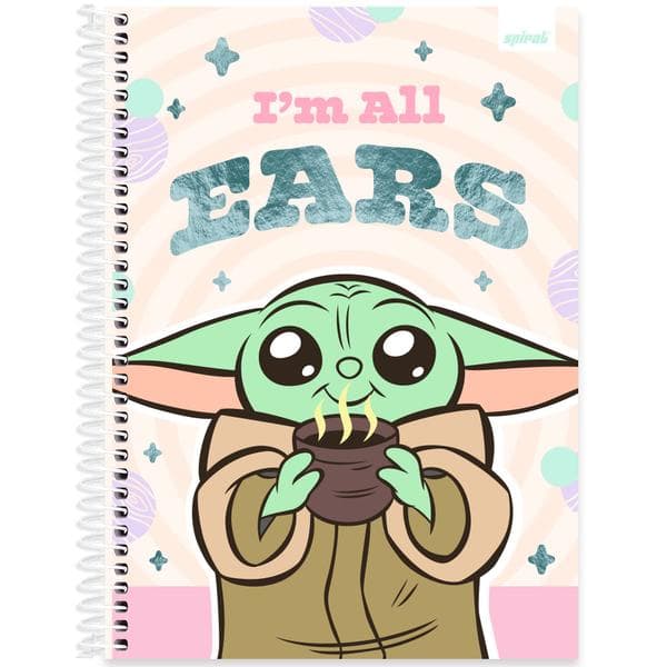 Caderno Universitário Capa Dura, 1 x 1, 80 folhas, Grogu, Star Wars, 2642622, Spiral Gro - PT 1 UN