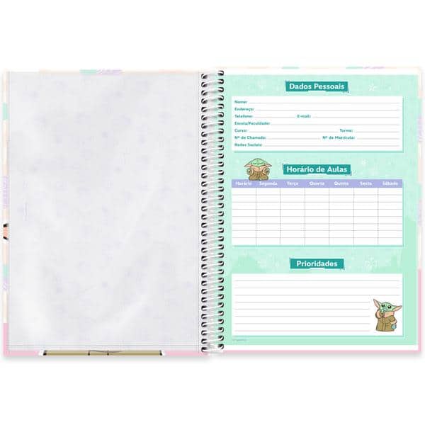 Caderno Universitário Capa Dura, 1 x 1, 80 folhas, Grogu, Star Wars, 2642622, Spiral Gro - PT 1 UN