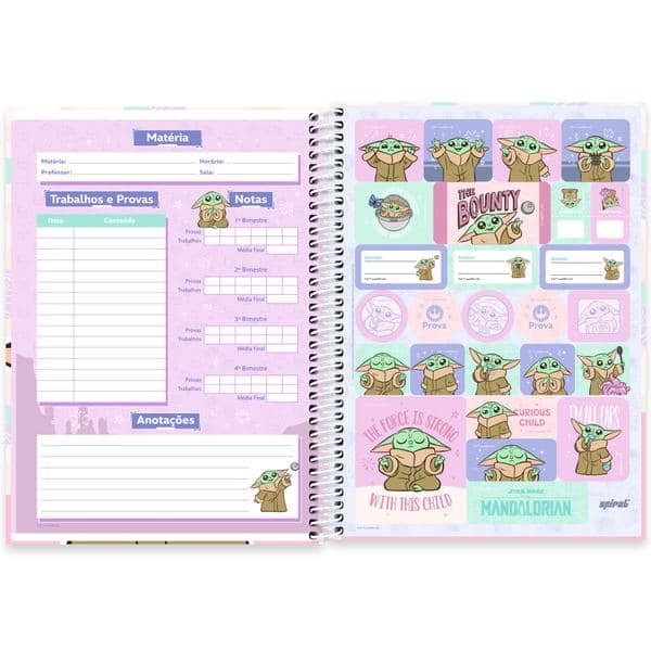 Caderno Universitário Capa Dura, 1 x 1, 80 folhas, Grogu, Star Wars, 2642622, Spiral Gro - PT 1 UN