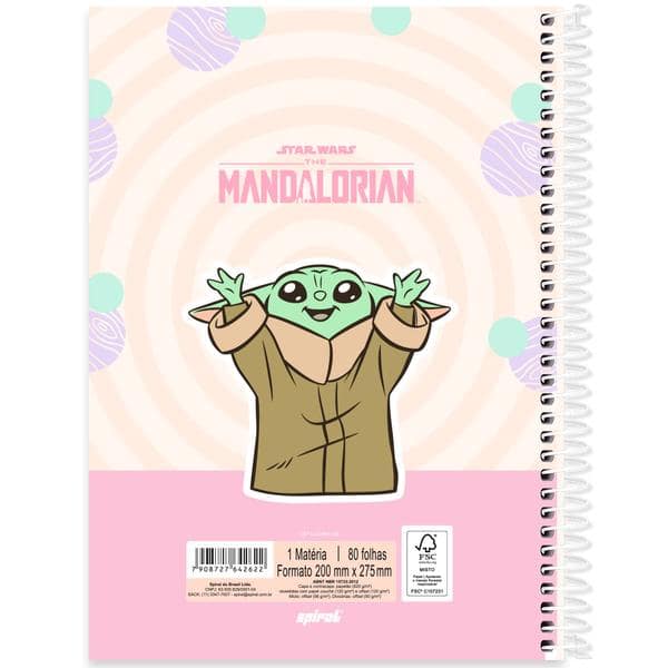 Caderno Universitário Capa Dura, 1 x 1, 80 folhas, Grogu, Star Wars, 2642622, Spiral Gro - PT 1 UN