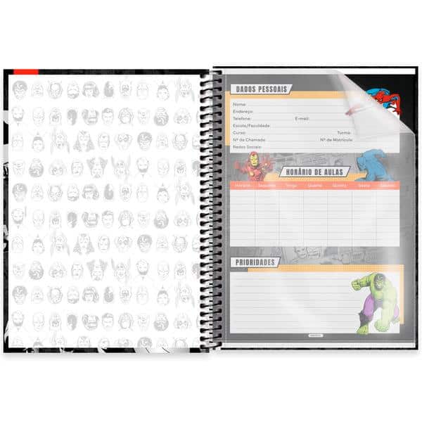 Caderno Universitário Capa Dura, 1 x 1, 80 Folhas, Marvel Comics, 2645081, Spiral Mv - PT 1 UN