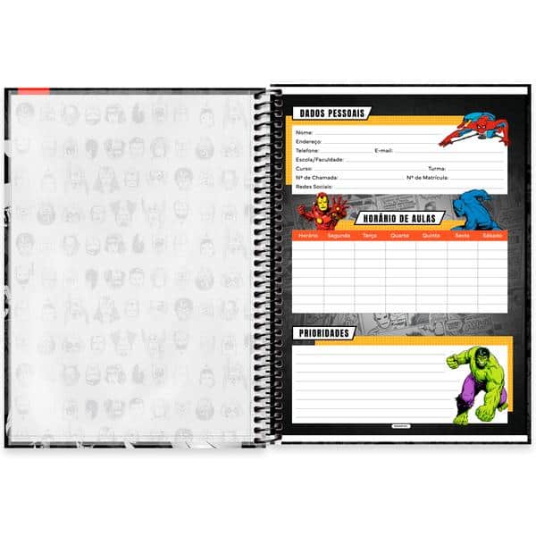 Caderno Universitário Capa Dura, 1 x 1, 80 Folhas, Marvel Comics, 2645081, Spiral Mv - PT 1 UN