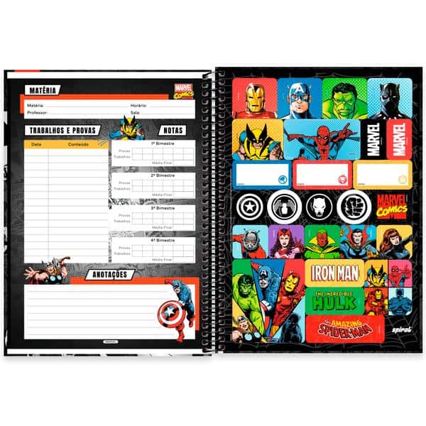 Caderno Universitário Capa Dura, 1 x 1, 80 Folhas, Marvel Comics, 2645081, Spiral Mv - PT 1 UN