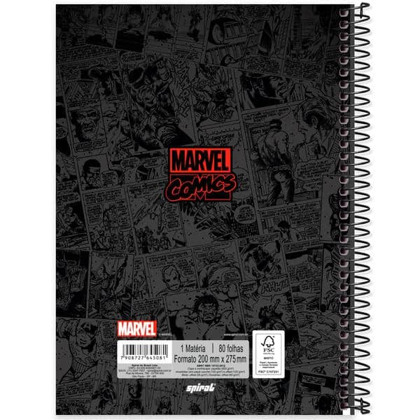 Caderno Universitário Capa Dura, 1 x 1, 80 Folhas, Marvel Comics, 2645081, Spiral Mv - PT 1 UN