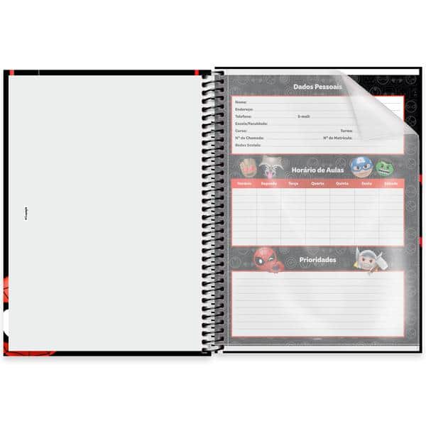 Caderno Universitário Capa Dura, 1 x 1, 80 Folhas, Marvel Emoji, 2645098, Spiral Mve - PT 1 UN