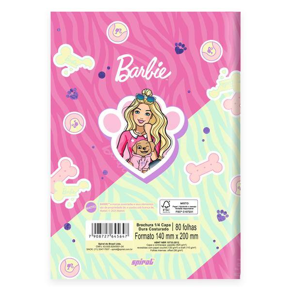 Caderno 1/4, Capa dura, Costurado, 80 folhas, Barbie, 2645647, Spiral Brb - PT 1 UN Caderno 1/4, Capa dura, Costurado, 80 folhas, Barbie, 2645647, Spiral Brb - PT 1 UN
