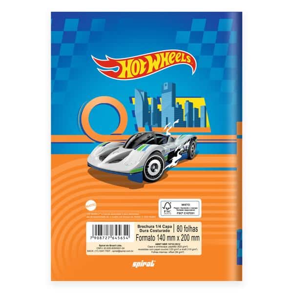 Caderno 1/4, Capa dura, Costurado, 80 folhas, Hot Wheels, 2645654, Spiral Hw - PT 1 UN