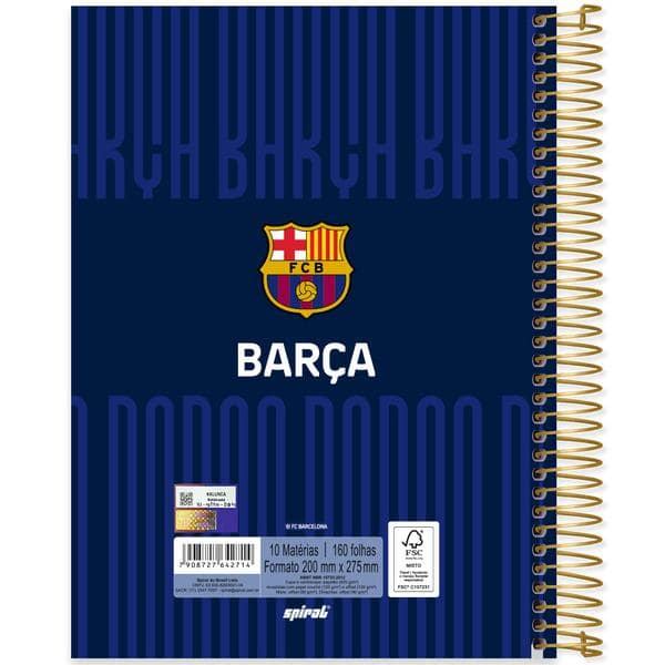 Caderno Universitário Capa Dura, 10 x 1, 160 Folhas, Barcelona FC, 2642714, Spiral Bc - PT 1 UN Caderno Universitário Capa Dura, 10 x 1, 160 Folhas, Barcelona FC, 2642714, Spiral Bc - PT 1 UN