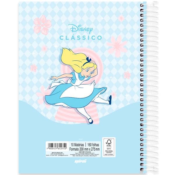 Caderno Universitário Capa Dura, 10 x 1, 160 Folhas, Disney Clássico, Alice no país das maravilhas, 2642752, Spiral Cld - PT 1 UN Caderno Universitário Capa Dura, 10 x 1, 160 Folhas, Disney Clássico, Alice no país das maravilhas, 2642752, Spiral Cld - PT 1 UN