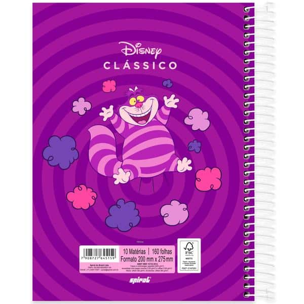 Caderno Universitário Capa Dura, 10 x 1, 160 Folhas, Disney Clássico, Alice no país das maravilhas, 2645159, Spiral Cld - PT 1 UN Caderno Universitário Capa Dura, 10 x 1, 160 Folhas, Disney Clássico, Alice no país das maravilhas, 2645159, Spiral Cld - PT 1 UN