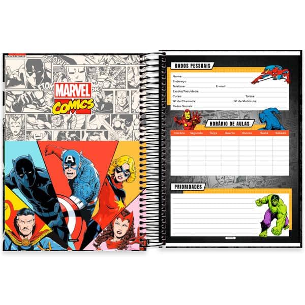 Caderno Universitário Capa Dura, 10 x 1, 160 Folhas, Marvel Comics, 2645180, Spiral Mv - PT 1 UN