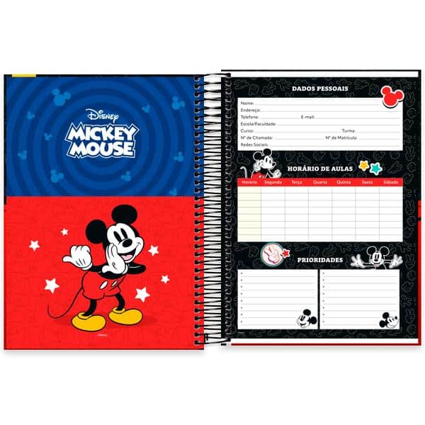 Caderno Universitário, Capa Dura, 10 x 1, 160 Folhas, Mickey Mouse Clássico, 2642783, Spiral Mk - PT 1 UN