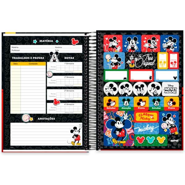 Caderno Universitário, Capa Dura, 10 x 1, 160 Folhas, Mickey Mouse Clássico, 2642783, Spiral Mk - PT 1 UN