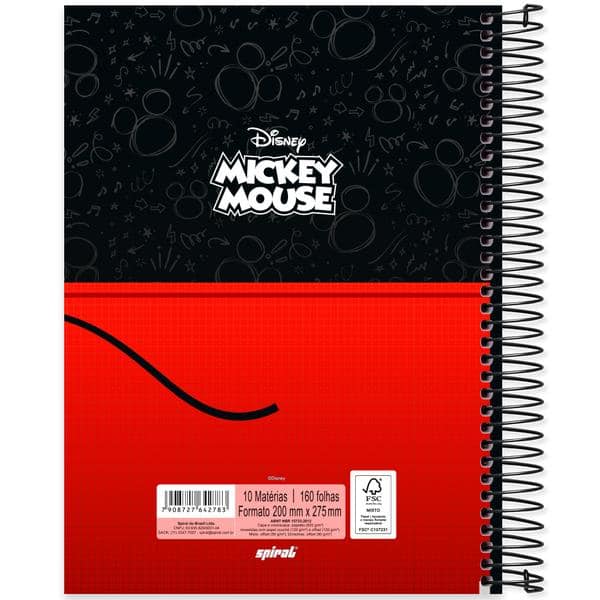 Caderno Universitário, Capa Dura, 10 x 1, 160 Folhas, Mickey Mouse Clássico, 2642783, Spiral Mk - PT 1 UN
