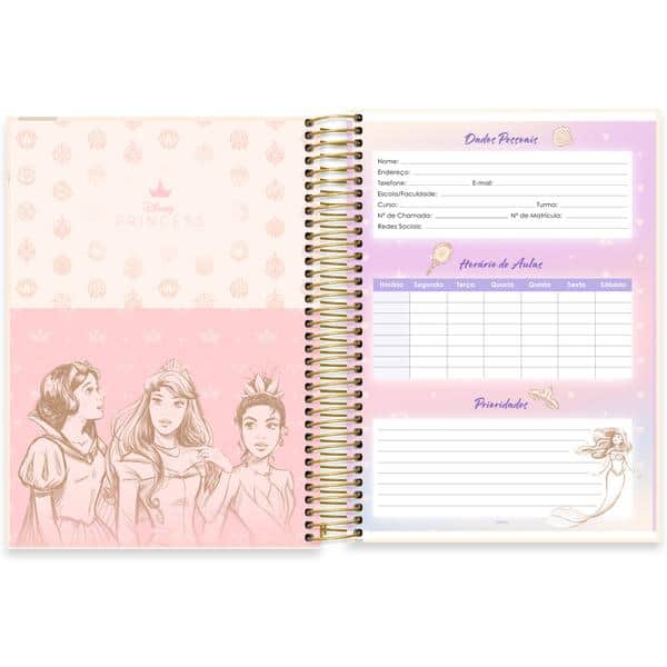 Caderno univ.capa dura 10x1 160fls Princesas 2642806 Spiral Pn PT 1 UN