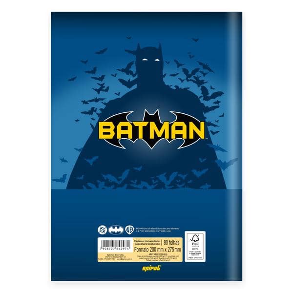 Caderno Universitário, Capa Dura Costurado, 80 folhas, Batman Kids, 2642974, Spiral Btg - PT 1 UN