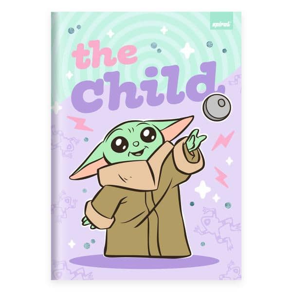 Caderno Universitário Capa Dura, Costurado, 80 Folhas, Grogu, Star Wars, 2643001, Spiral Gro - PT 1 UN