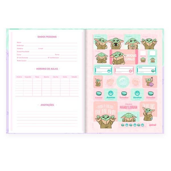 Caderno Universitário Capa Dura, Costurado, 80 Folhas, Grogu, Star Wars, 2643001, Spiral Gro - PT 1 UN