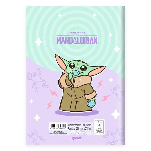 Caderno Universitário Capa Dura, Costurado, 80 Folhas, Grogu, Star Wars, 2643001, Spiral Gro - PT 1 UN