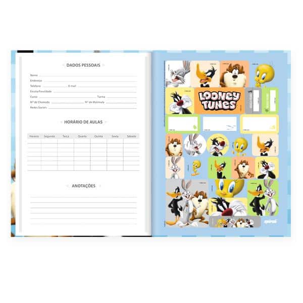 Caderno Univ.C.D. Costurado 80fls Looney Tunes 2640574 Spiral Lt PT 1 UN