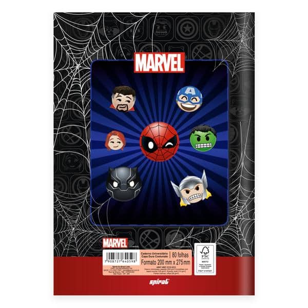 Caderno Universitário, Capa Dura Costurado, 80 folhas, Marvel Emoji, 2640598, Spiral Mve - PT 1 UN Caderno Universitário, Capa Dura Costurado, 80 folhas, Marvel Emoji, 2640598, Spiral Mve - PT 1 UN