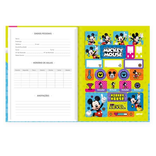 Caderno Universitário, Capa Dura Costurado, 80 folhas, Mickey Clássico, 2643025, Spiral Mk - PT 1 UN