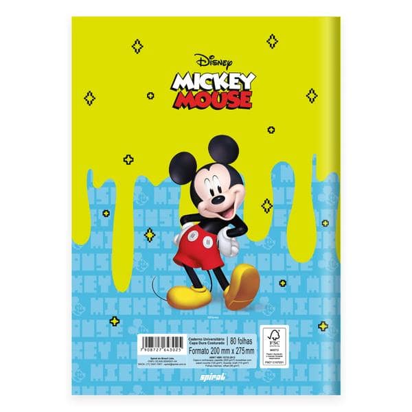 Caderno Universitário, Capa Dura Costurado, 80 folhas, Mickey Clássico, 2643025, Spiral Mk - PT 1 UN