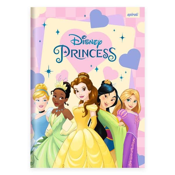 Caderno Universitário, Capa Dura Costurado, 80 folhas, Princesas Disney, 2643032, Spiral Pn - PT 1 UN